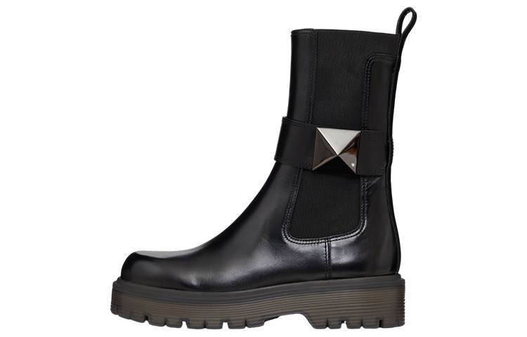 Valentino One Stud Leather Crew Chelsea Boots 3cm Women's Black