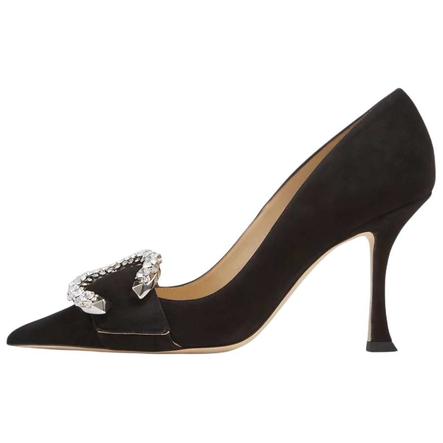 Jimmy Choo Melva Crystal Clasp Slim Heel High Heels 9cm Women's Black