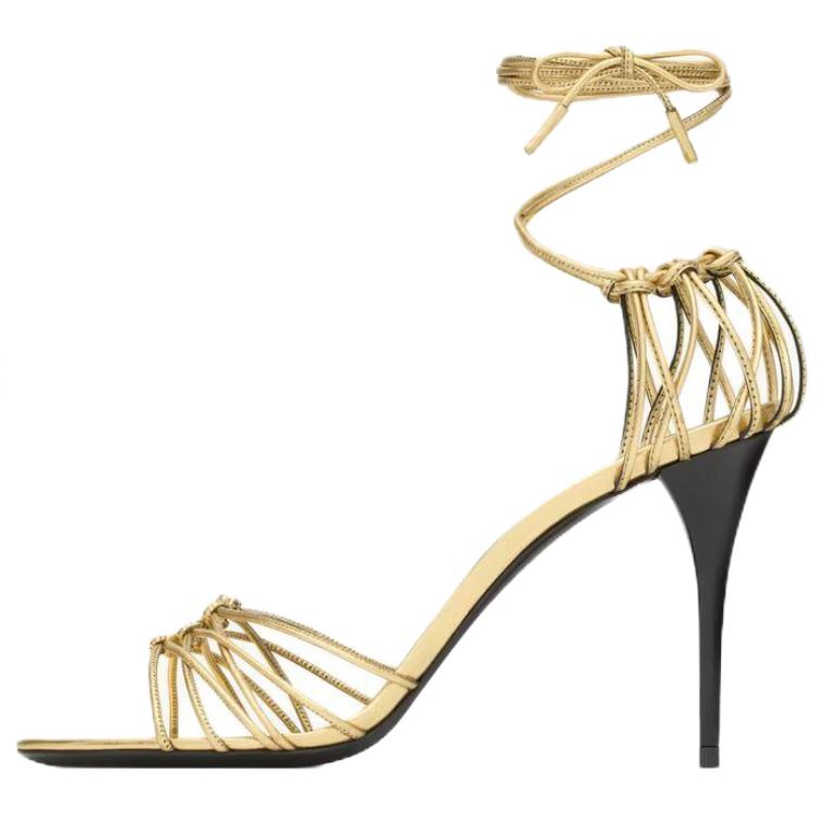 SAINT LAURENT Babylone Leather One Strap Sandals 9cm Women's Gold