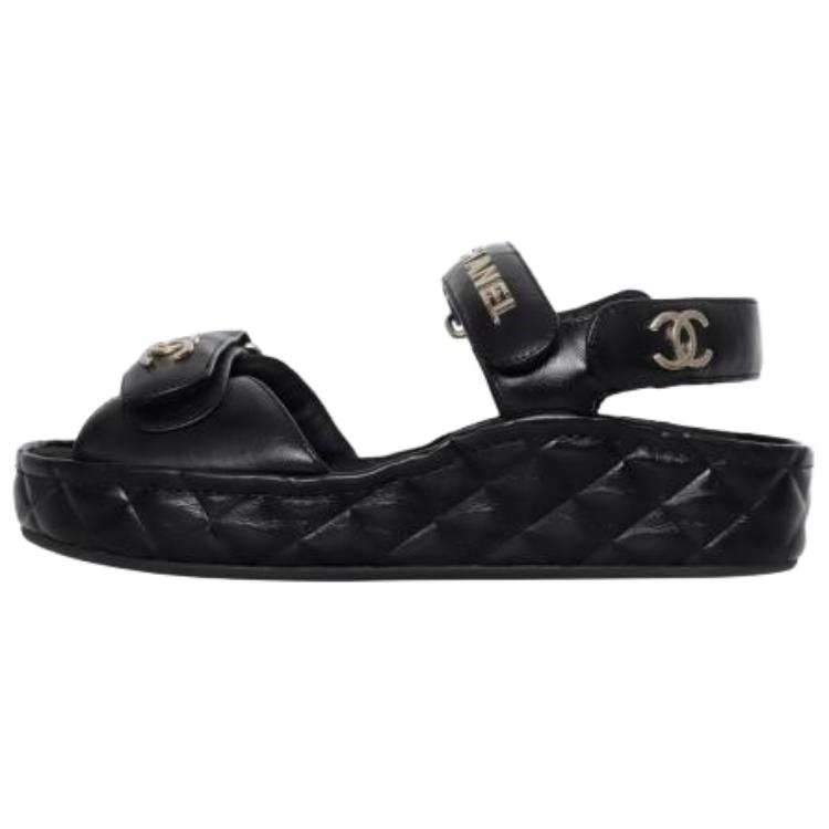 CHANEL 22BFW Leather One Strap Sandals Women's Black