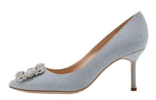 MANOLO BLAHNIK Crystal Buckle Sequins High Heels 7cm Women's Silver