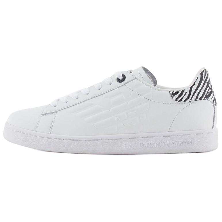 EMPORIO ARMANI EA7 Cow Leather Low top Skateboard Shoes Unisex White
