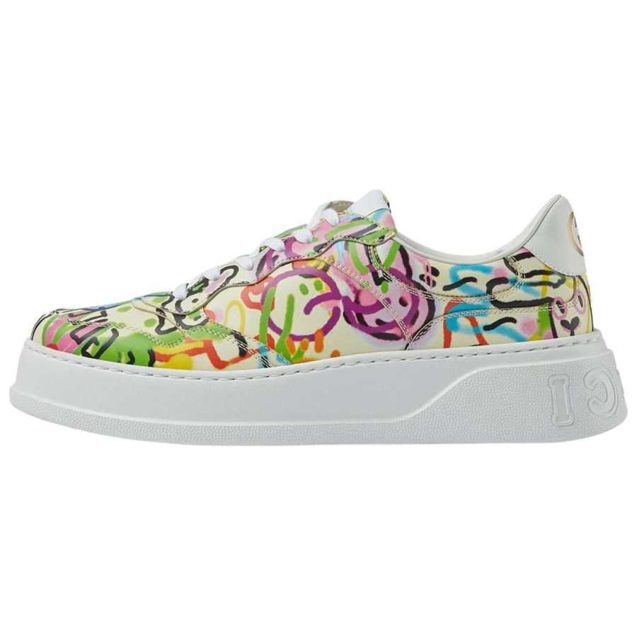 GUCCI Chunky B Cookie Shoes Leather Low top Stylish Skateboarding Shoes Women's White Distressed