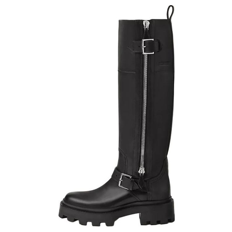 HERMES Jaime Calfskin Knee high Boots 5CM Women's Black