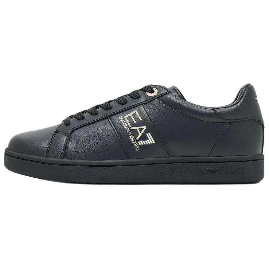 EMPORIO ARMANI EA7 Cow Split Leather Low top Skateboard Shoes Unisex Black