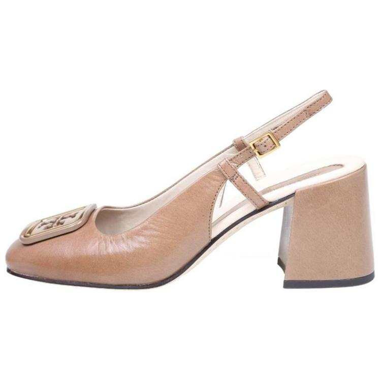 TORY BURCH Leather Buckle Block Heel High Heels Women's Brown