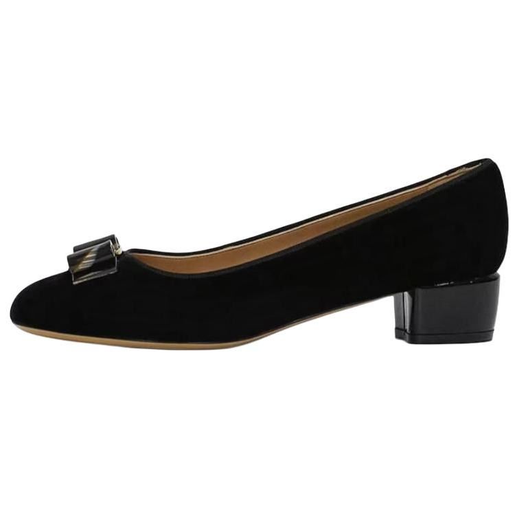 FERRAGAMO Cow Leather Chunky Heel High Heels 3cm Women's Black