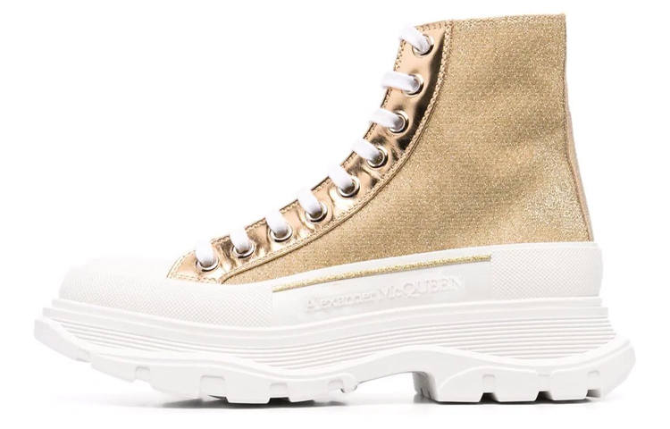 Alexander McQueen Alexander McQueen Glitter Tread Slick High Top Sneakers 'Gold White' Women's