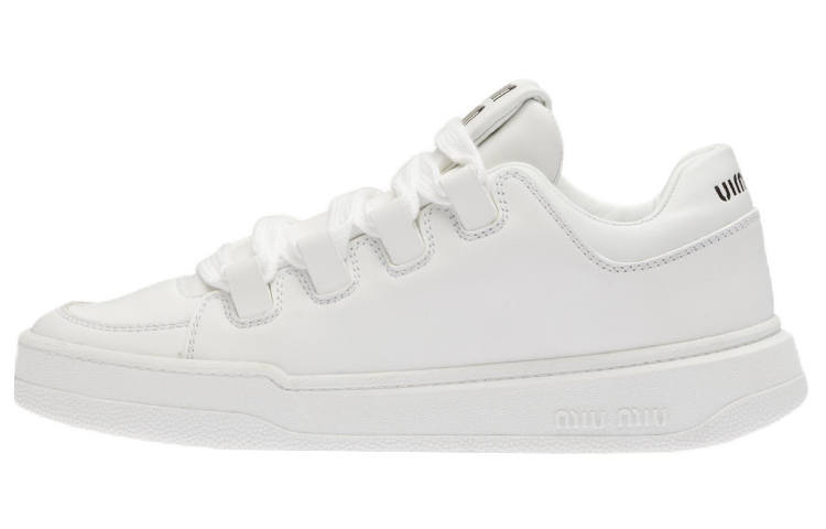 MIU MIU Leather Low top Stylish Skateboarding Shoes Women's White