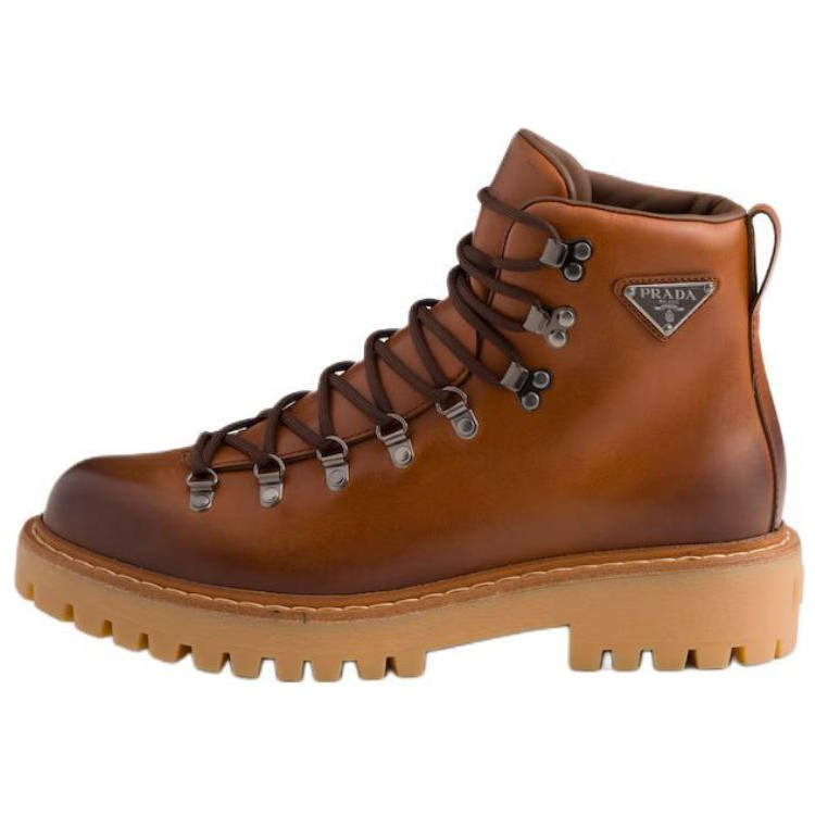PRADA PRADA Leather Short Outdoor Boots 6CM Men's Brown