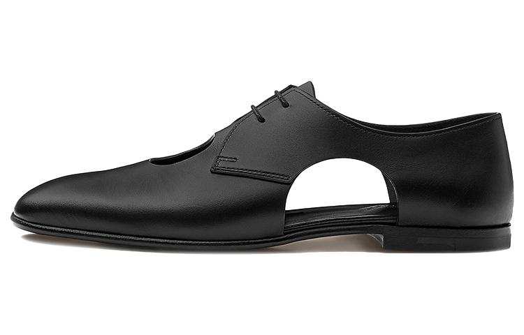 HERMES Epoca Hermes Cow Leather Skeleton Flat Shoes Women's Black