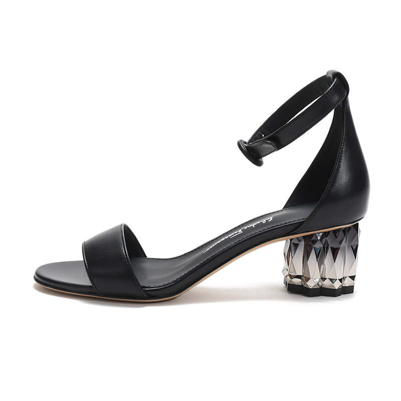 FERRAGAMO Azalea Sheepskin One Strap Sandals 5CM Women's Black