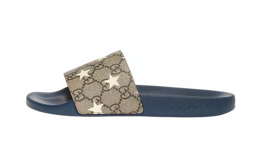 GUCCI Synthetic Leather Slide Slippers Brown Blue Kids'