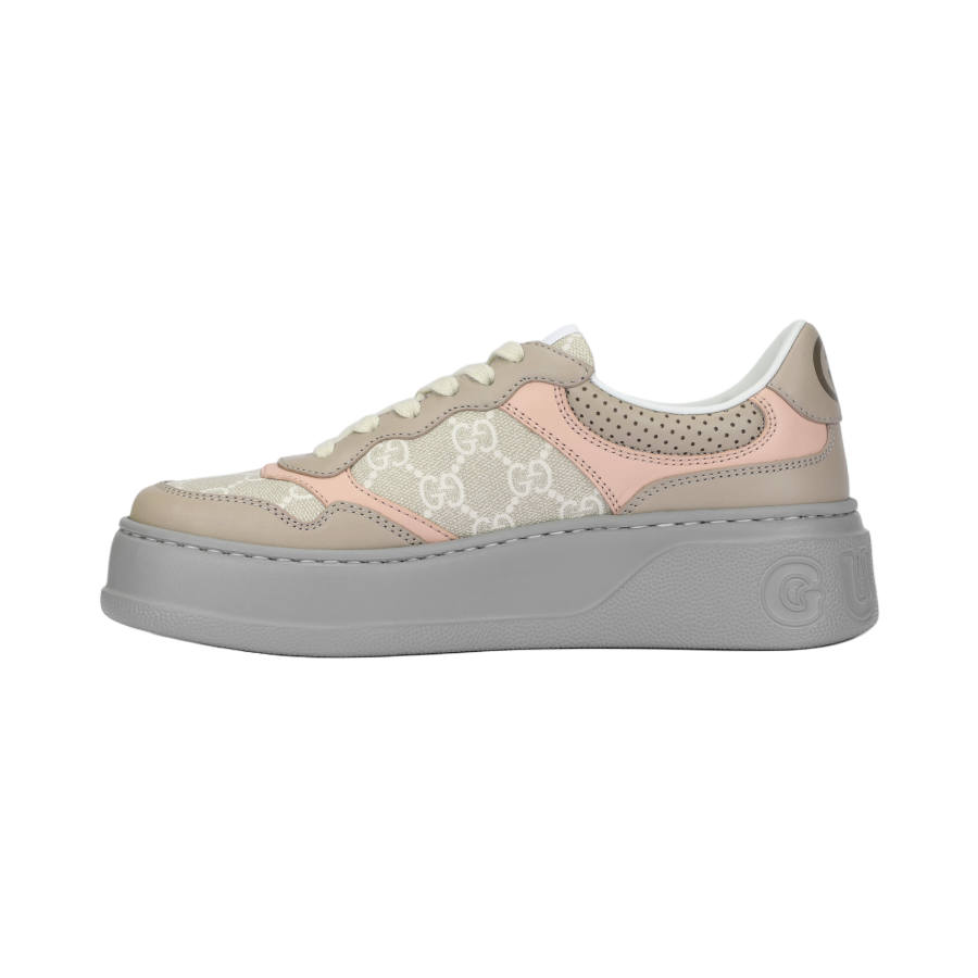 GUCCI Chunky B GG Supreme Leather Low top Stylish Skateboarding Shoes Women's Wheat Flour