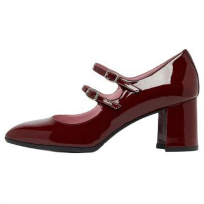 Carel Alice Patent Leather Chunky Heel Mary Jane Shoes 6CM Women's Burgundy