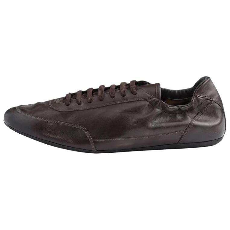PRADA PRADA Collapse Cow Leather Low top Casual Shoes Men's Brown