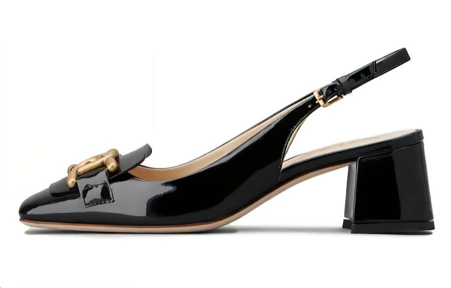 TOD'S TOD'S Cuoio Square Toe Logo Engraved Pumps