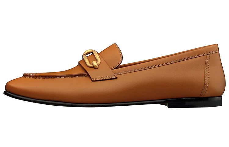 HERMES Colette Leather Loafers Women's Gilded Beige