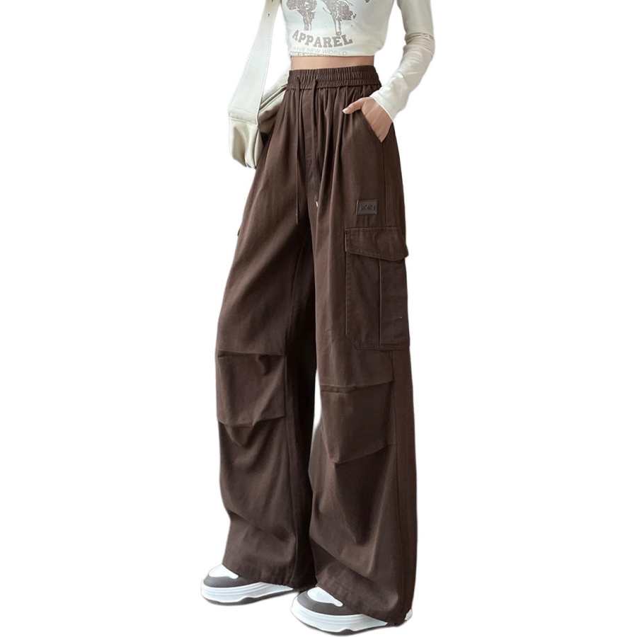 Tonlion Casual Pants Women's Coffee Thickened And Fleece Lined Wide Leg Pants