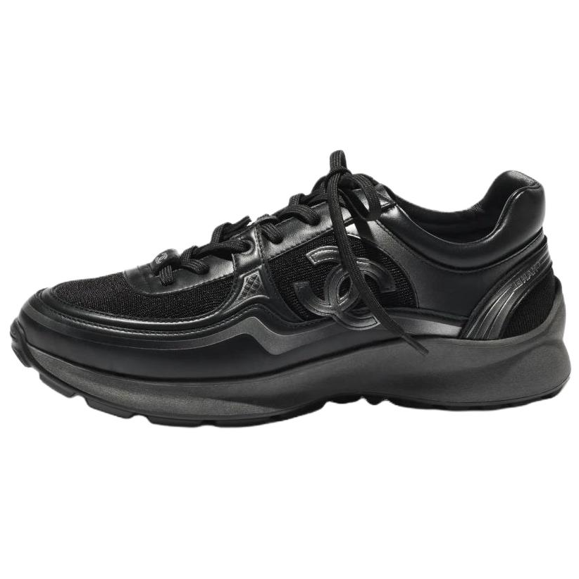CHANEL 26C Calfskin Low top Casual Shoes 1cm Women's Black Silver