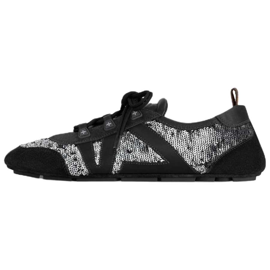 LOUIS VUITTON Sneakerina German Army Trainers Cow Leather Low top Casual Shoes Women's Black