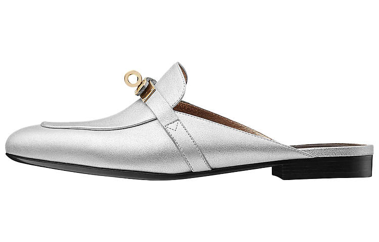 HERMES HERMES Closed Toe Slippers Women's Silver Gray