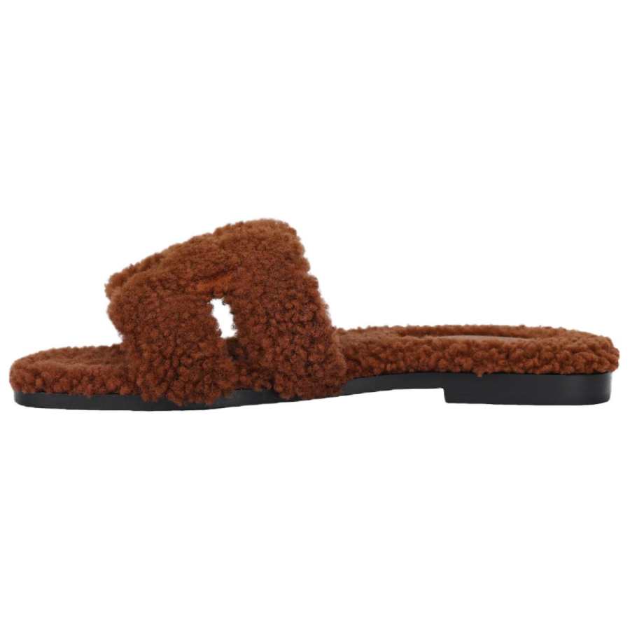 HERMES HERMES Oran Slide Slippers Women's Brown