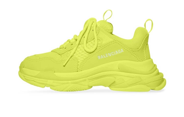 Balenciaga Triple S Lace Up Low top Kids Lifestyle Shoes Neon Yellow Children Aged 3 7 Years Old
