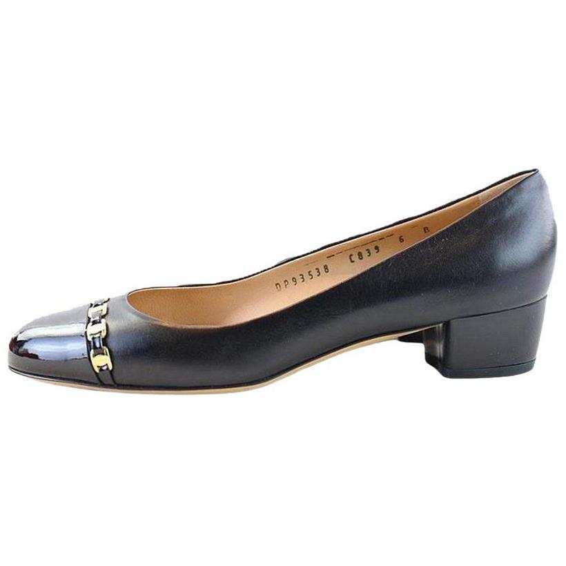 FERRAGAMO Patent Leather Chunky Heel High Heels 3cm Women's Black