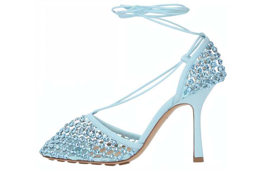 Bottega Veneta Stretch Mesh, Leather Slim Heel High Heels Women's Blue