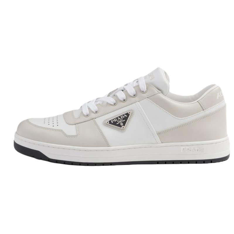 PRADA PRADA Downtown Leather Skateboard Shoes Men's Gray White