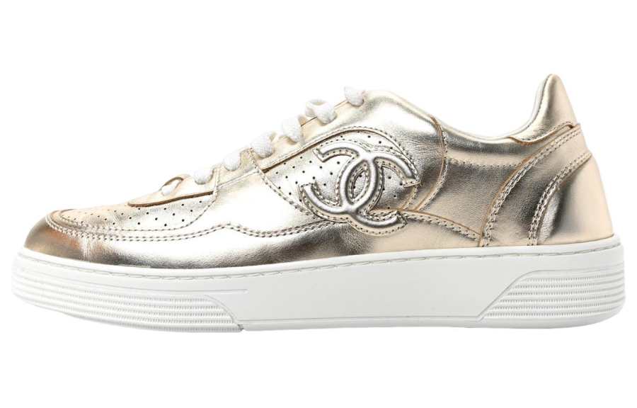 CHANEL Leather Low top Skateboard Shoes Women's Gold
