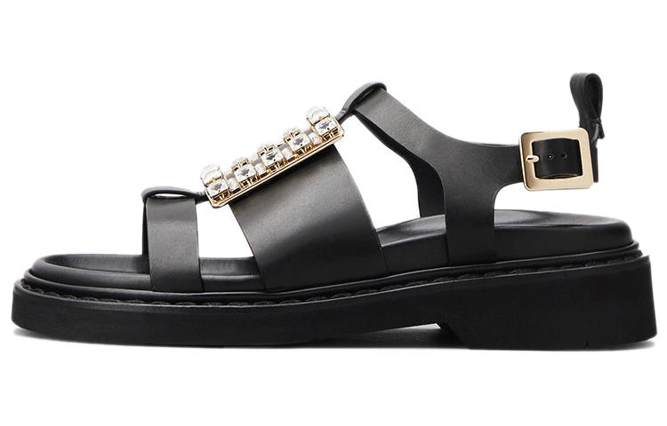 Roger Vivier Viv' Rangers Strass One Strap Sandals Women's Black