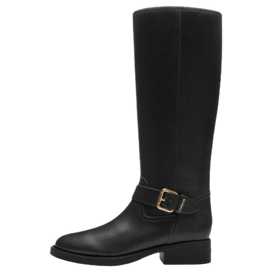COACH Riding Cow Split Leather Knee high Boots 3cm Women's Black