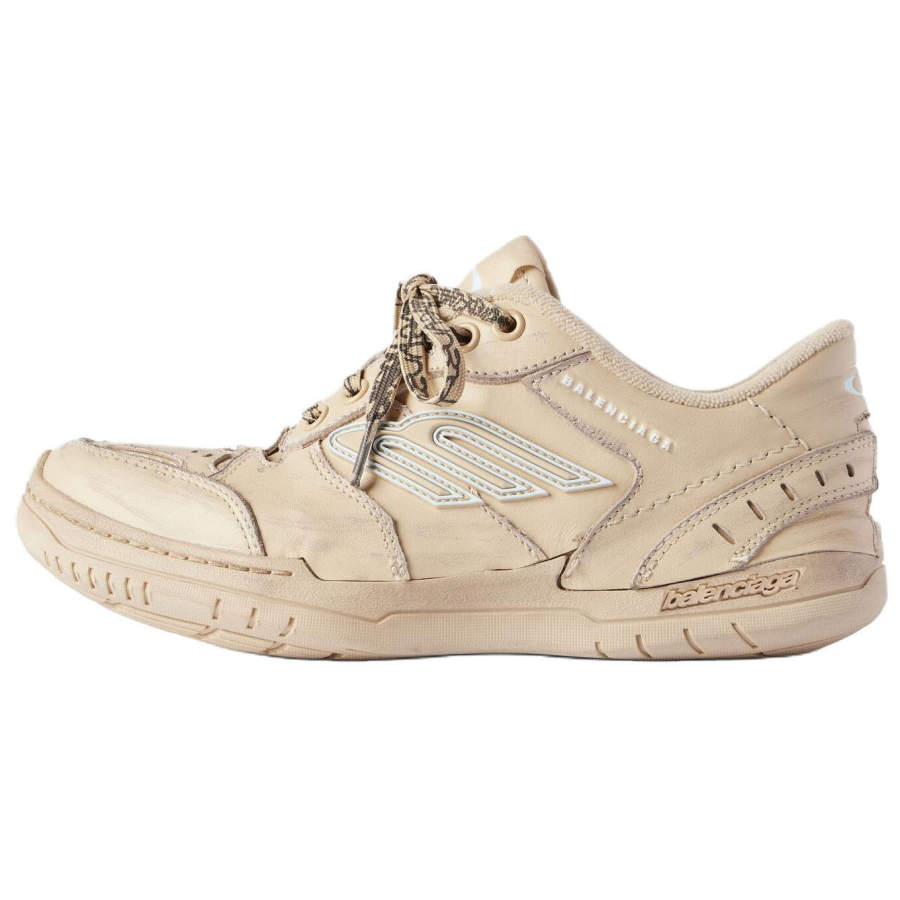 Balenciaga Hamptons Worn Out Cow Leather Low top Skateboard Shoes Women's Beige