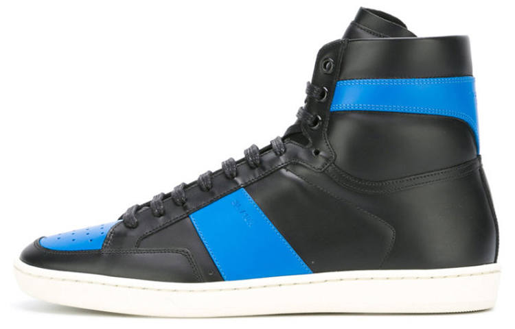 SAINT LAURENT PARIS Leather High top Stylish Skateboarding Shoes Men's Black Blue