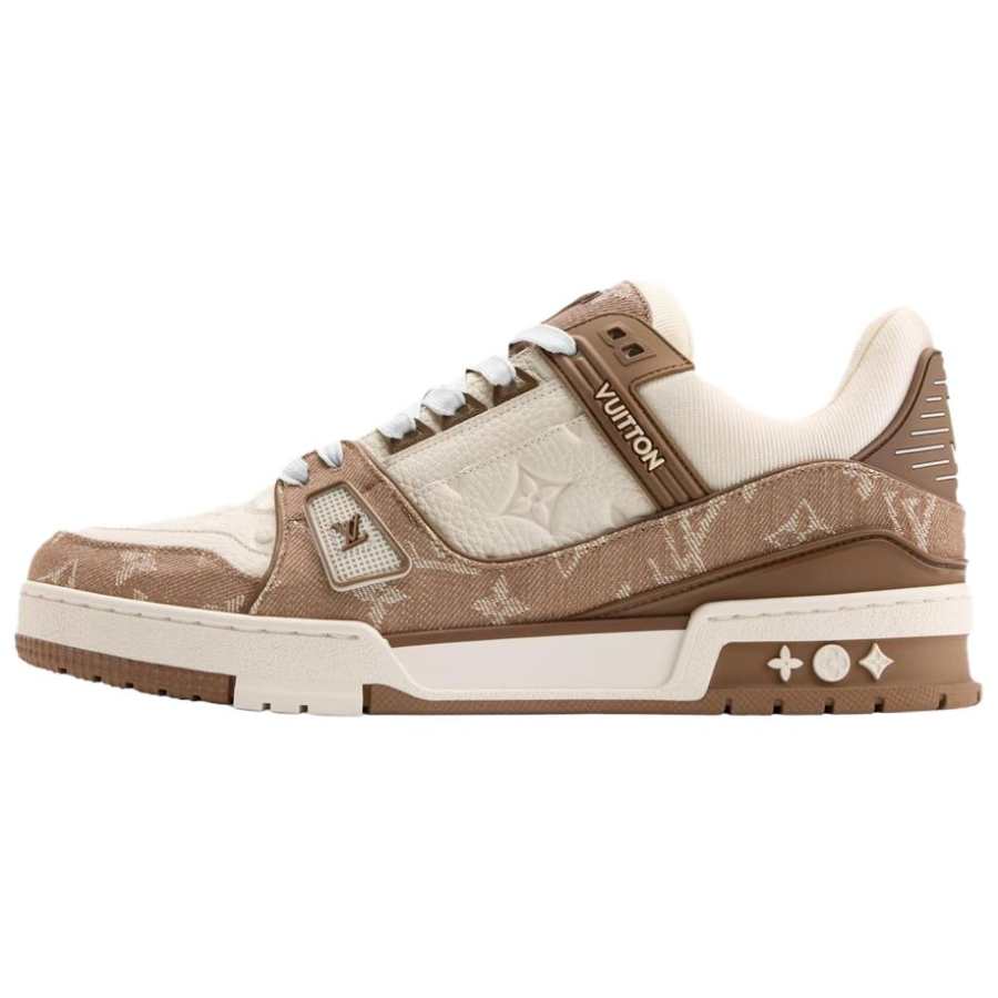 LOUIS VUITTON Trainer Cow Leather Low top Skateboard Shoes Men's Beige Brown
