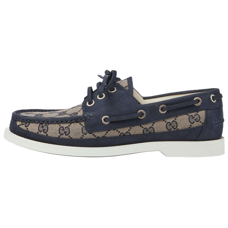 Gucci Lace Up Loafer 'GG Canvas - Beige Blue'