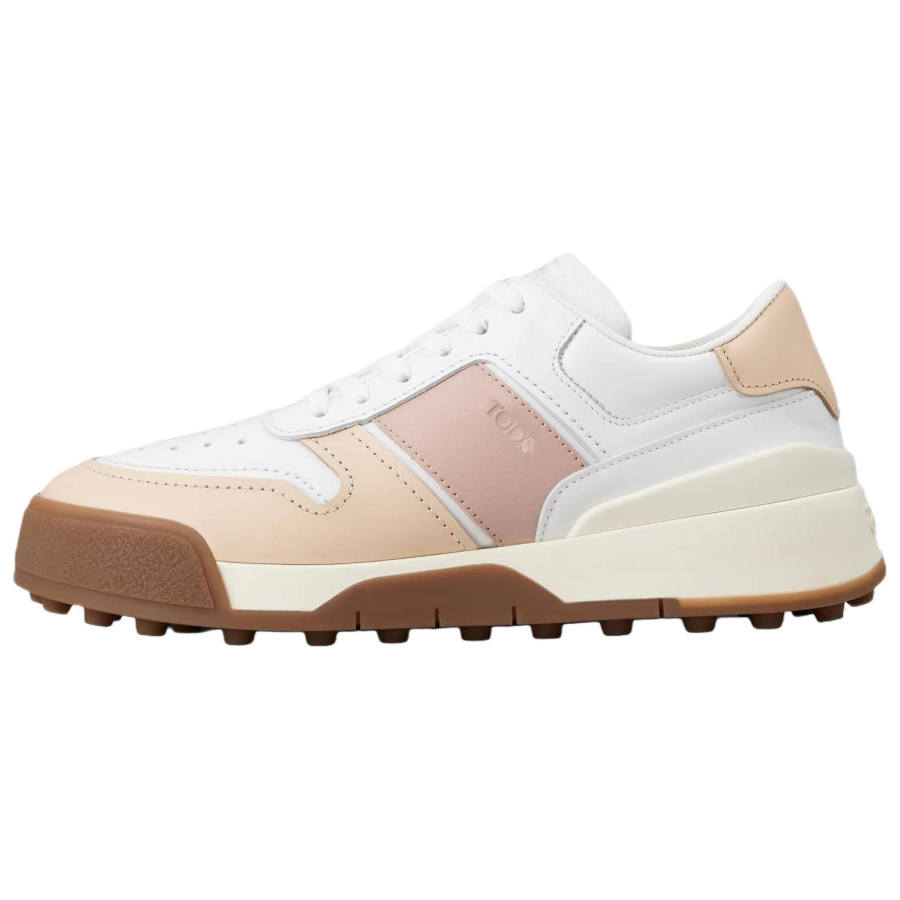 TOD'S Leather Lace Up Low top Sports Casual Shoes Women's White Pink