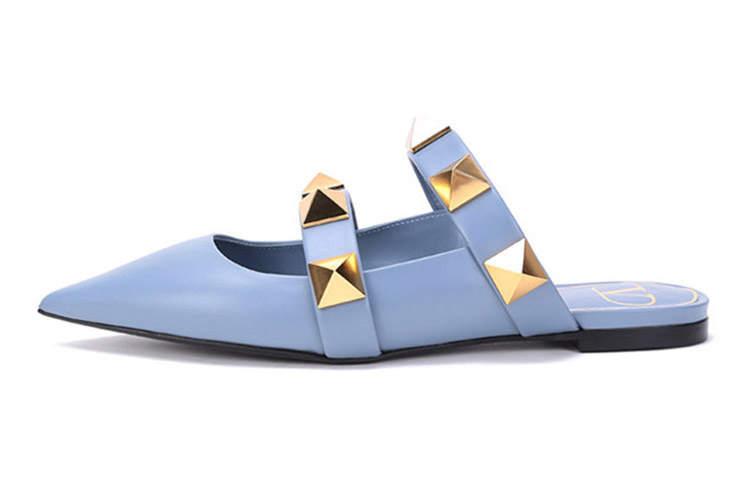 Valentino Roman Stud Top Grain Cow Leather, Cow Leather Casual Shoes Women's Light Blue