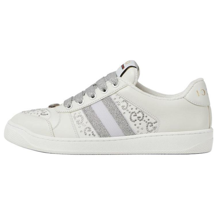 GUCCI Screener Leather Low top Skateboard Shoes Women's Light Gray