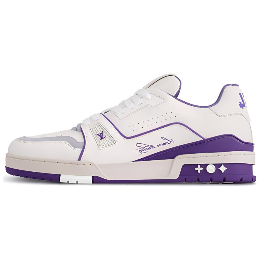 LOUIS VUITTON Trainer Cow Leather Low top Skateboard Shoes Men's White Purple