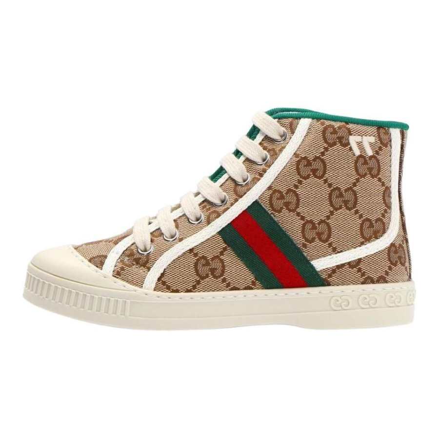 GUCCI Tennis 1977 Fashion High top Kids' Skateboarding Shoes Beige Brown Kids'