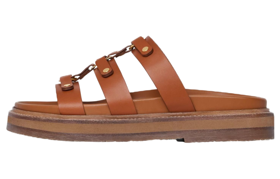 CELINE Calfskin Stylish Sandal Women's Brown