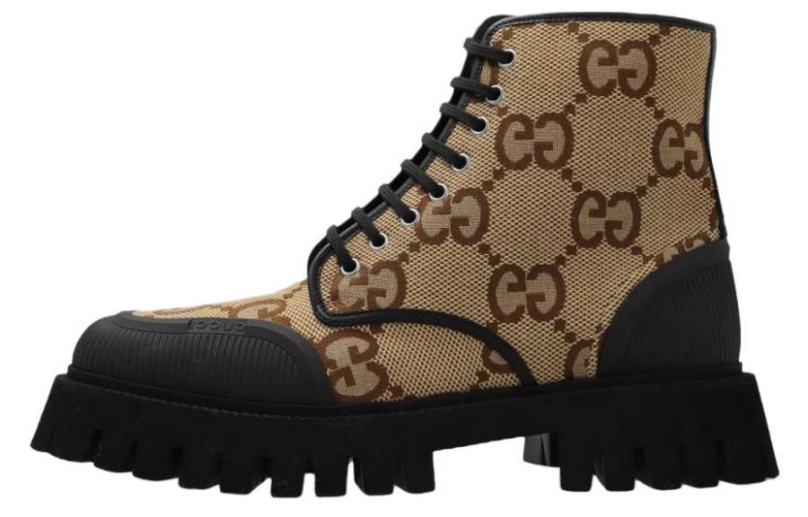 GUCCI GUCCI Maxi GG Lace Up Boots Camel