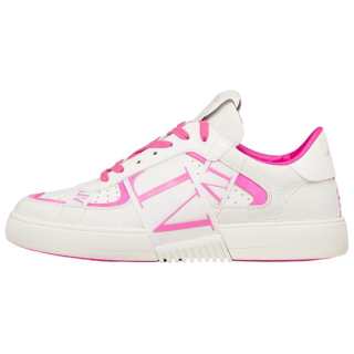 Valentino VL7N Cow Leather Low top Stylish Skateboarding Shoes Men's White Pink