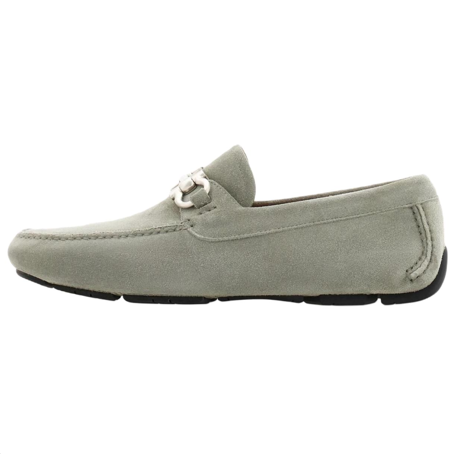 FERRAGAMO Gancini Suede Loafers Men's Gray White