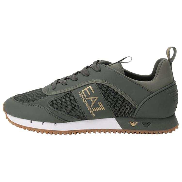 EMPORIO ARMANI EA7 PU, Textile Breathable Low top Casual Shoes 2.5cm Unisex Green Gold