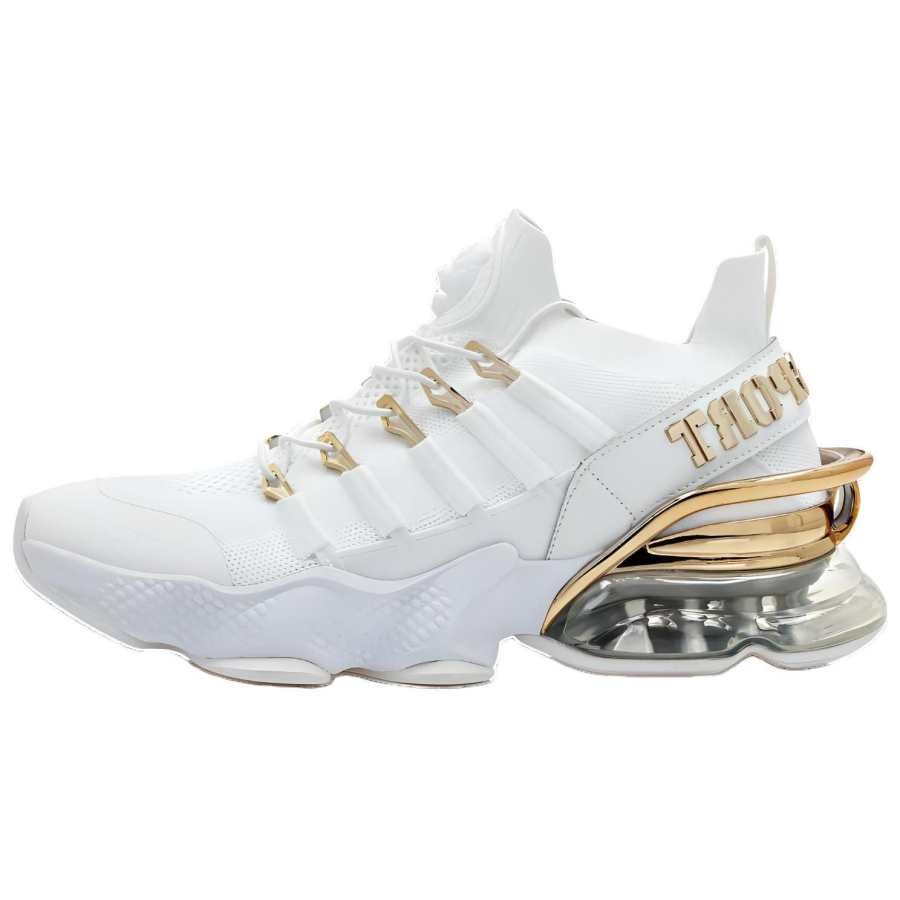 PLEIN SPORT Fabric Low top Casual Shoes Unisex White Gold