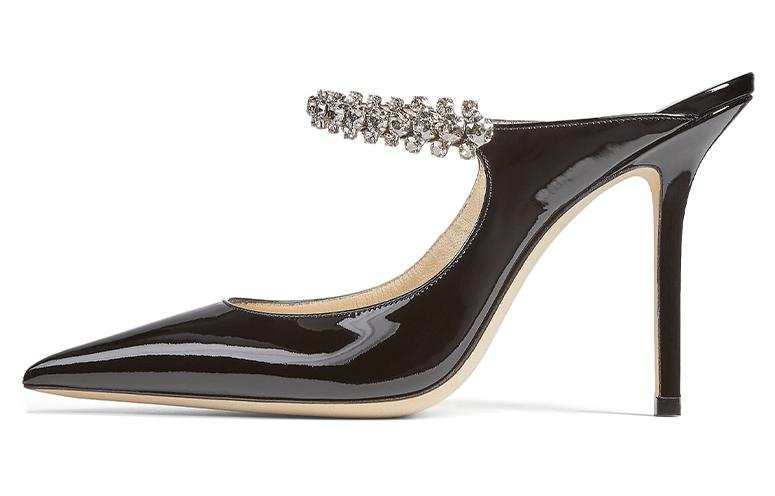 Jimmy Choo Bing Rhinestone Closed Toe Slippers 10cm Women's Black